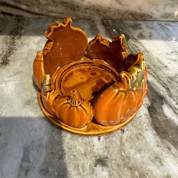 Tii Collections Vintage Ceramic Pumpkin Candle Holder Orange Thanksgiving Decor - Picture 3 of 7